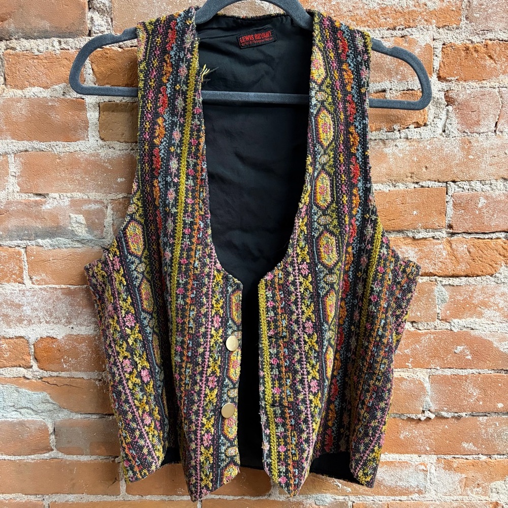VTG Lewis Bryant Tapestry Vest Boho Festival Hippie Coachella Burning Man Mens M